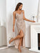 Abito spalline sottili spacchi laterali paillettes beige anni '20