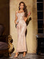 Abito a sirena beige scollo a V paillettes anni '20