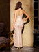 Abito a sirena beige scollo a V paillettes anni '20