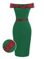 Abito con spalle scoperte in tartan patchwork verde anni '60
