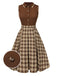 Abito a quadri patchwork con revers marrone anni '50