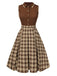 Abito a quadri patchwork con revers marrone anni '50