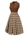 Abito a quadri patchwork con revers marrone anni '50