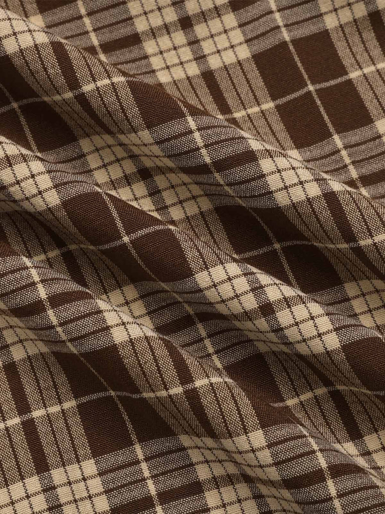Abito a quadri patchwork con revers marrone anni '50