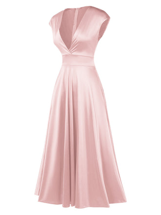 Abito in raso con scollo a V profondo rosa anni '30