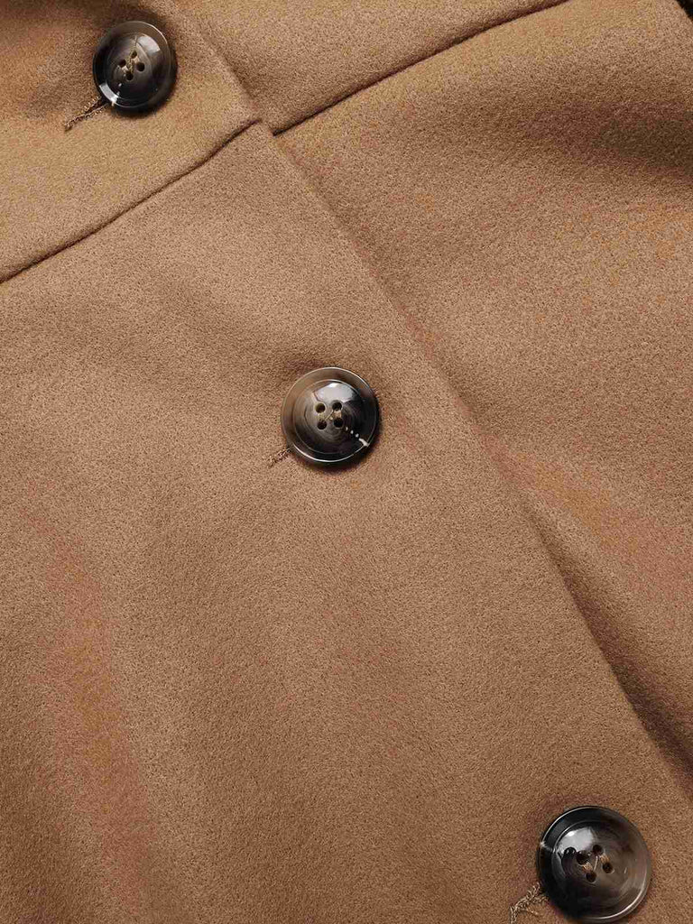 Cappotto con bottoni e collo in pelliccia sintetica cachi anni '50