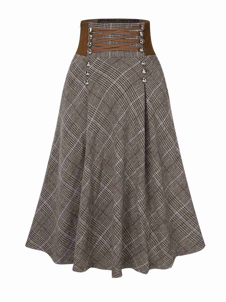 Gonna a quadri con lacci marrone anni '40