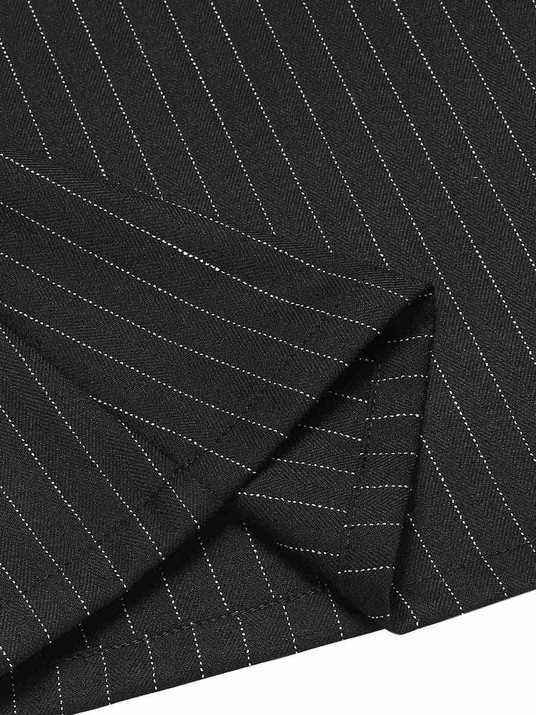 Abito a righe con scollo a V e cintura nero anni '60