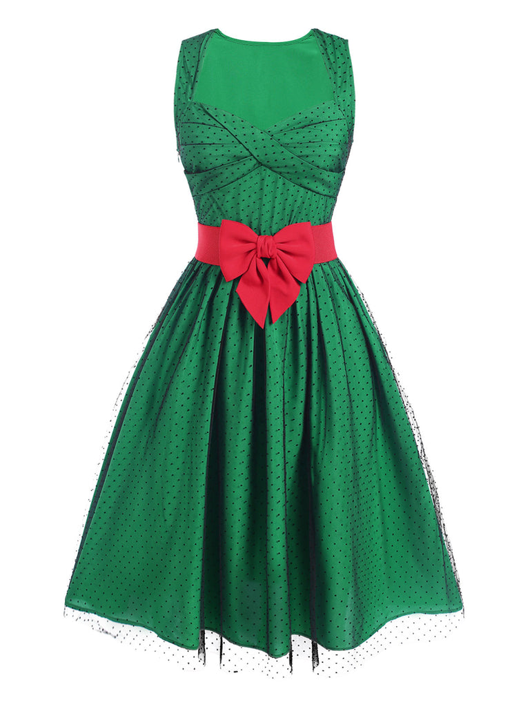 Abito patchwork a rete a pois verde anni '50