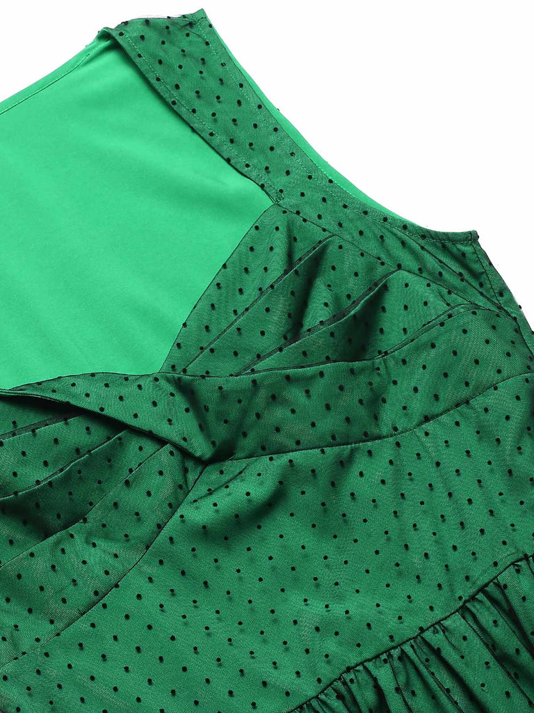 Abito patchwork a rete a pois verde anni '50