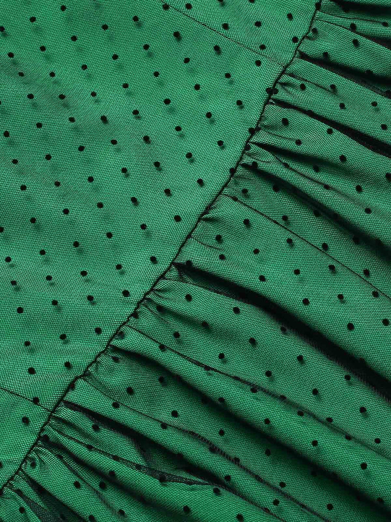 Abito patchwork a rete a pois verde anni '50