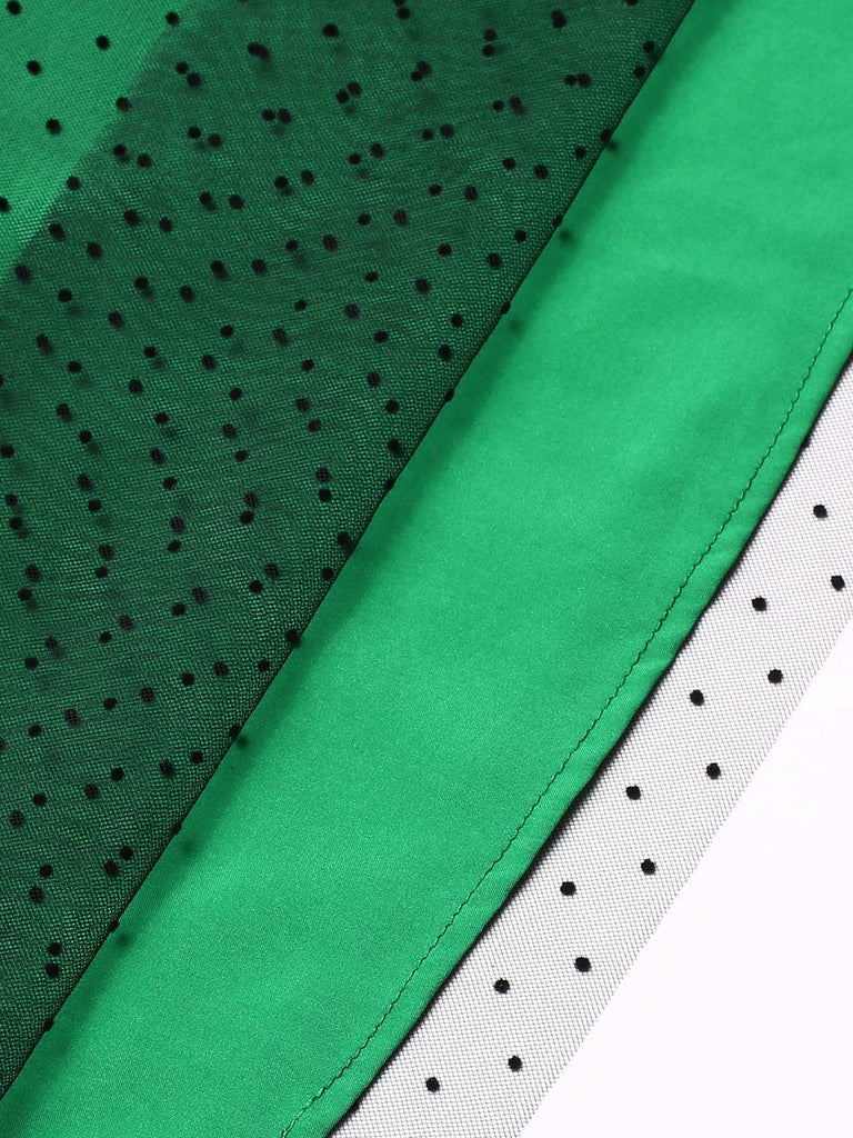 Abito patchwork a rete a pois verde anni '50