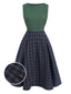 Abito plaid senza maniche patchwork verde anni '40