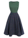 Abito plaid senza maniche patchwork verde anni '40