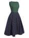 Abito plaid senza maniche patchwork verde anni '40