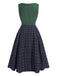 Abito plaid senza maniche patchwork verde anni '40