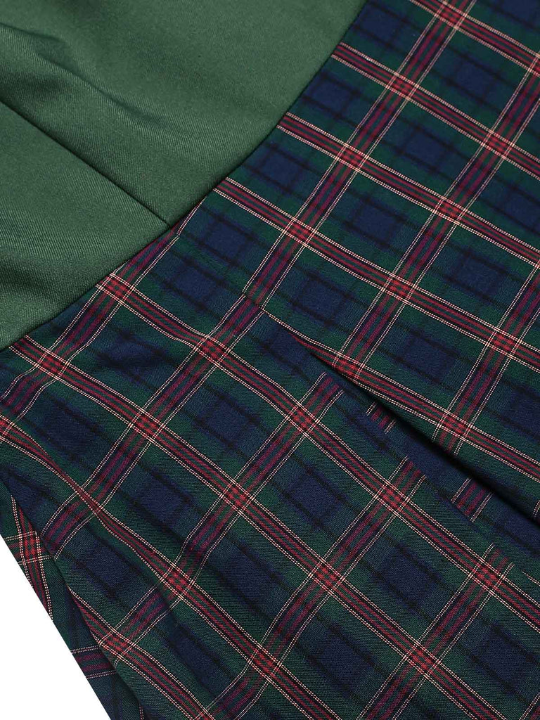Abito plaid senza maniche patchwork verde anni '40