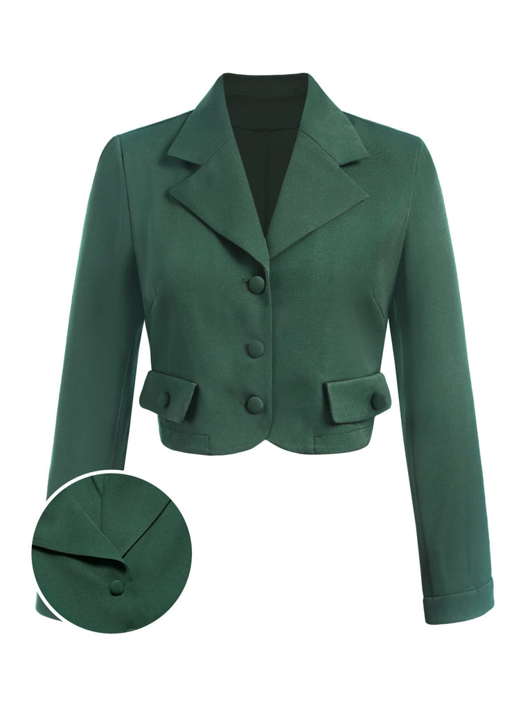 Blazer corto con bottoni e revers verde scuro anni '40