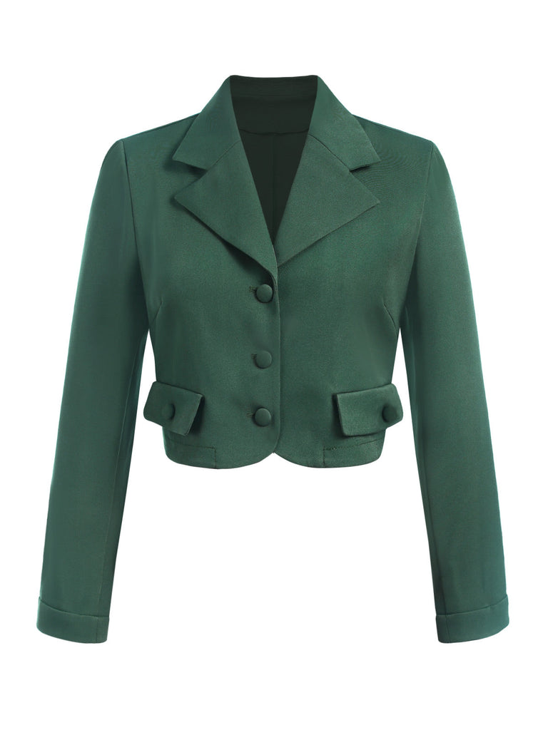 Blazer corto con bottoni e revers verde scuro anni '40