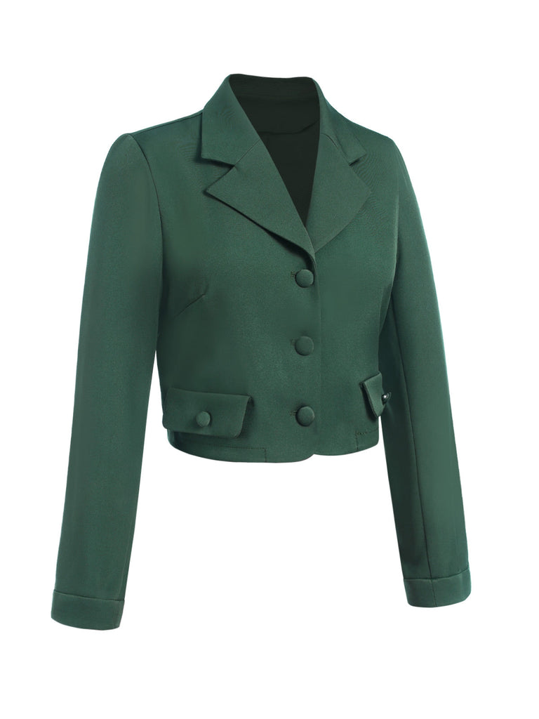 Blazer corto con bottoni e revers verde scuro anni '40