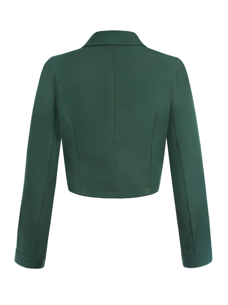 Blazer corto con bottoni e revers verde scuro anni '40