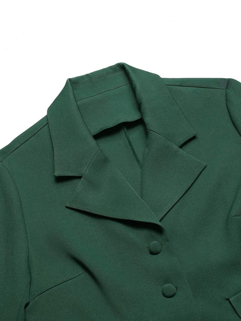 Blazer corto con bottoni e revers verde scuro anni '40