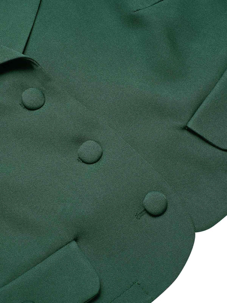 Blazer corto con bottoni e revers verde scuro anni '40