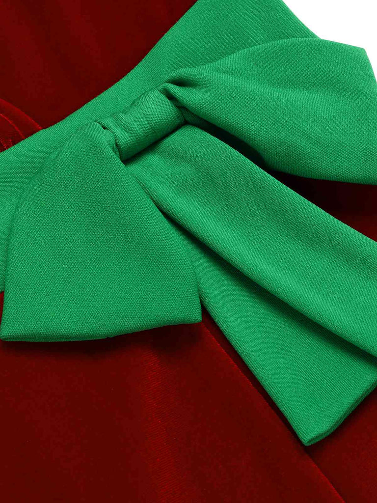Abito contrasto con orlo ondulato natalizio rosso anni '60