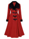 Cappotto con collo di pelliccia rosso e nero anni '50