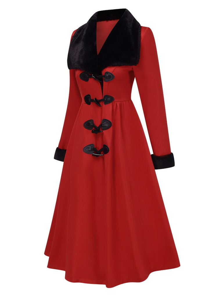 Cappotto con collo di pelliccia rosso e nero anni '50