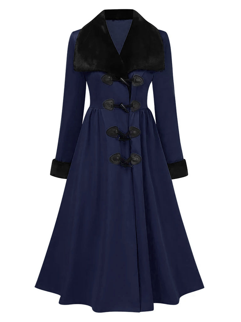 Cappotto con collo di pelliccia rosso e nero anni '50