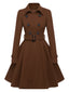 Cappotto aderente con revers in tinta unita marrone anni '50
