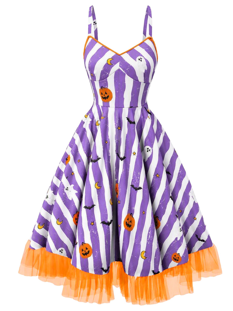 [Prevendita] Abito in pizzo viola fluorescente a righe bianco nero anni '50