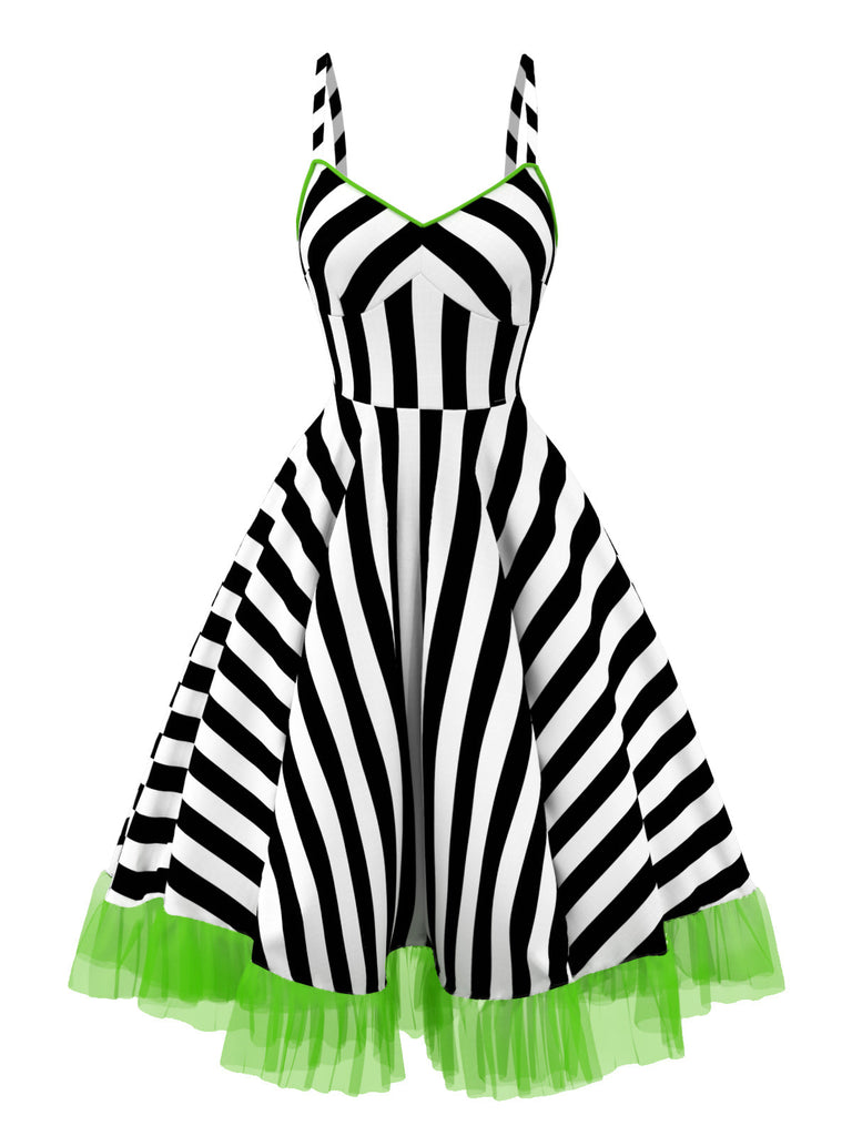 [Prevendita] Abito in pizzo nero fluorescente a righe rosa anni '50