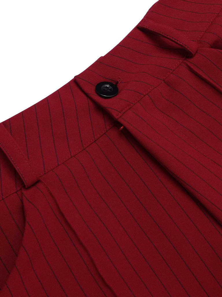 Pantaloni a gamba larga con cintura a righe rosso scuro anni '50