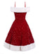 Abito con paillettes pelliccia e spalle scoperte rosso anni '50