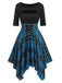 Abito a quadri patchwork con lacci blu anni '50