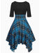 Abito a quadri patchwork con lacci blu anni '50