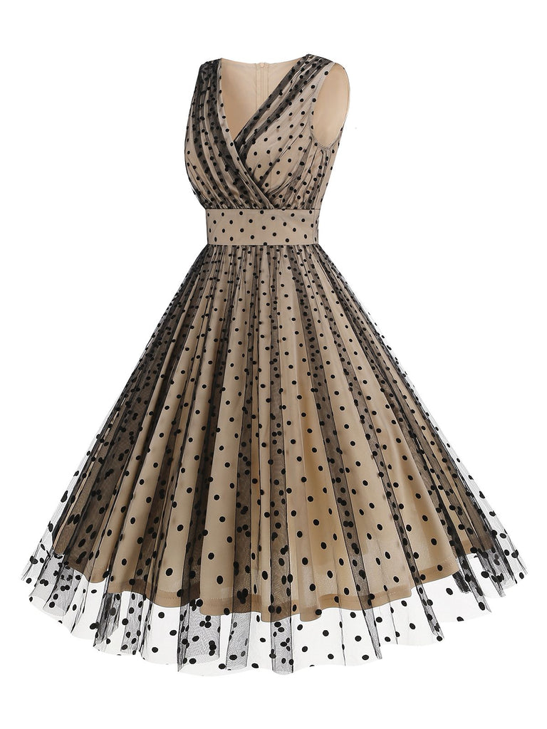Abito a rete e pois con scollo a V nero anni '50