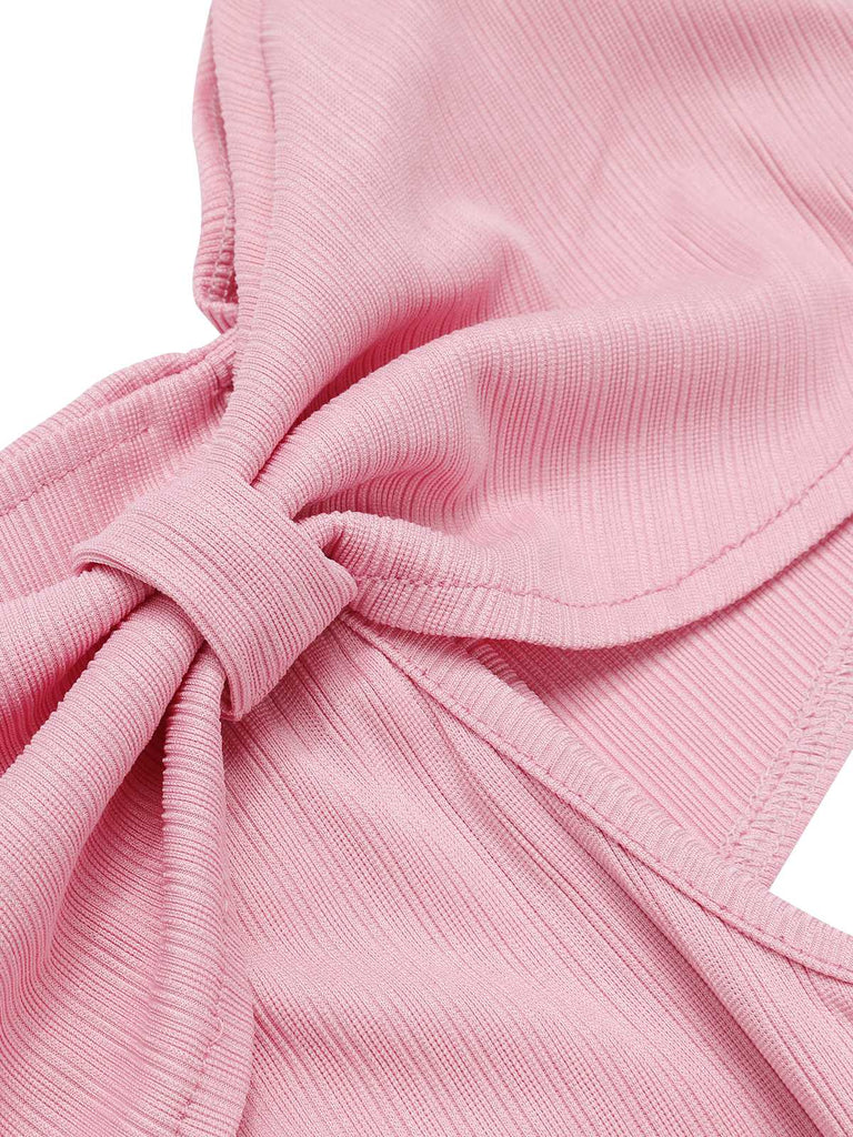 Tuta lunga spalle scoperte e scozzesi rosa anni '30
