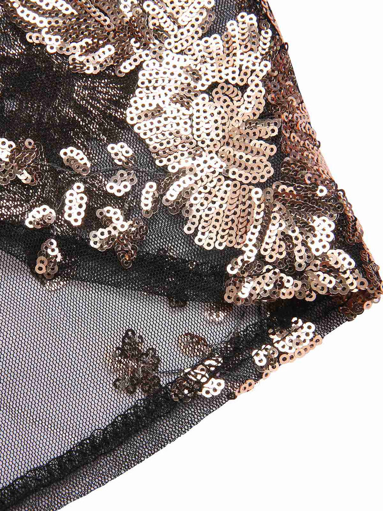 Abito lungo in rete paillettes scollo a V profondo beige anni '30