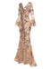 Abito lungo in rete paillettes scollo a V profondo beige anni '30