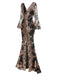 Abito lungo in rete paillettes scollo a V profondo beige anni '30