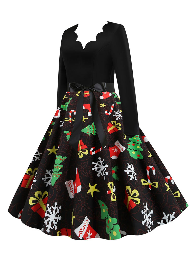 Abito a forma di albero di Natale con cintura nero anni '50