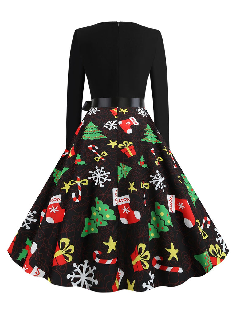Abito a forma di albero di Natale con cintura nero anni '50