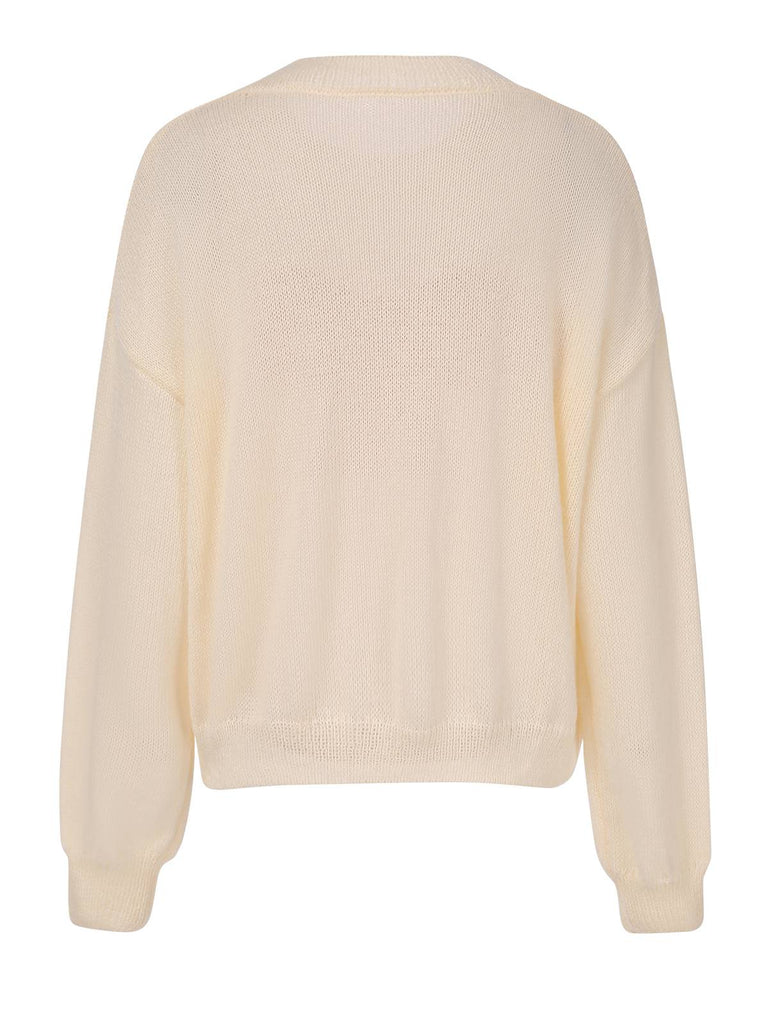 Maglione con motivo a fiocco natalizio beige anni '70
