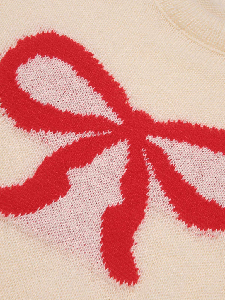 Maglione con motivo a fiocco natalizio beige anni '70