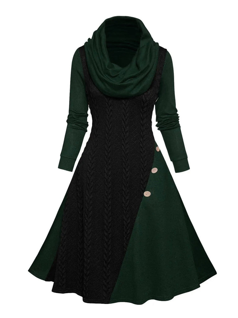 Abito a ruota in maglia con scollo a cappuccio anni '50