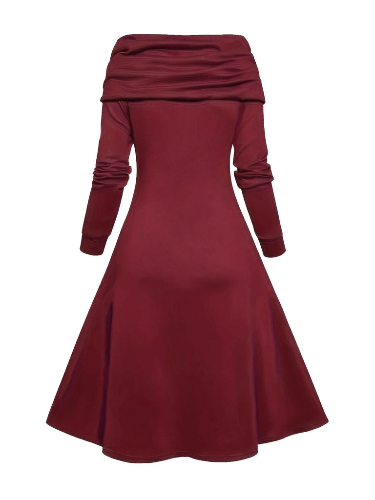 Abito a ruota in maglia con scollo a cappuccio anni '50