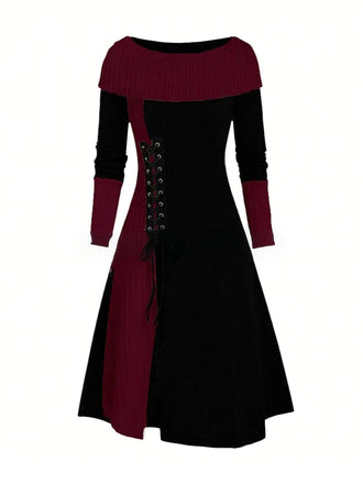 Abito con spalle scoperte e lacci color block anni '40